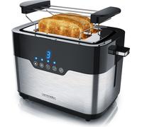 Arendo Grille-pain 2 tranches MORGEN Acier inoxydable, 920 W, fentes extra larges, écran tactile avec affichage LED, noir/argenté