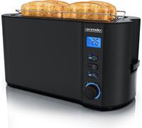 Arendo Grille-pain 4 tranches, Fente longue, Fente longue, Acier inoxydable, 1500W, Écran avec affichage du temps restant, Support à petits pains, Fonction dégivrage, Boîtier thermo-isolant, Noir