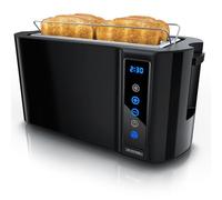 Arendo - Grille-pain en acier inoxydable à fente longue pour 4 tranches - écran tactile - corps double paroi - accessoire pour petits pains - 7 degrés de brunissage - centrage du pain - affichage du