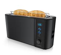 Arendo - Grille-Pain Large fente affichage digital - Grille-pain automatique 3 en 1-1000W - 6 niveaux réglable - fonction décongélation - réchauffe viennoiseries plateau à miettes -Toaster noir mat