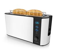 Arendo - Grille-Pain Longue fente affichage digital, Grille-pain automatique 3 en 1-1000W 6 niveaux réglable, fonction décongélation, réchauffe viennoiseries plateau à miettes,Toaster blanc mat