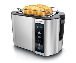 Arendo - Grille-pain tactile 2 tranches inox - Panneau tactile - Affichage numérique du temps restant - 800W - Boîtier double paroi - Avec grille réchauffe-viennoiseries - 7 niveaux de brunissage -
