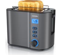 Arendo MANHA Grille-pain avec affichage du temps restant, 2 fentes pour toasts, support à petits pains intégré, 6 niveaux, fonction décongélation, 800W, gris