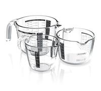 Arendo Set de verres doseurs en verre, 250ml, 500ml, 1000ml (0.2l 0.5l 1l), Doseur en verre, Becher mesureur transparent en verre borosilicaté, Échelle précise, compatible avec les micro-ondes