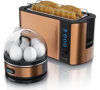 Arendo - SET Grille-pain FRUKOST avec cuiseur à oeufs SEVENCOOK acier inoxydable cuivre, grille-pain 4 tranches, écran LED, 6 niveaux de brunissage, support à petits pains - cuiseur à oeufs 1-7 oeufs,