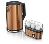 Arendo Set Petit Déjeuner : Ensemble Bouilloire Électrique et Cuiseur à Œufs Assortis, Bouilloire Inox 1,5 L 2 000 W Température Réglable 40-100°C avec Maintien au Chaud, Cuiseur 3 Œufs 210 W, Cuivre