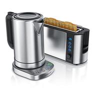 Arendo Set Petit Déjeuner : Ensemble Bouilloire Grille Pain Assortis, Bouilloire Électrique Inox 1,7 L 3 000 W avec 4 Températures et Maintien au Chaud, Grille-Pain 2 Tranches 1 000 W Écran LED, Gris