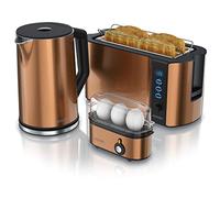 Arendo Set Petit Déjeuner : Ensemble Bouilloire Grille Pain et Cuiseur à Œufs, Bouilloire Électrique Température Réglable 40-100°C Inox 1,5 L 2 000 W, Grille-Pain 4 Tranches, Cuiseur 3 Œufs, Cuivre