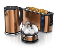 Arendo Set Petit Déjeuner : Ensemble Bouilloire Grille Pain et Cuiseur à Œufs, Bouilloire Électrique Température Réglable 40-100°C Inox 1,5 L 2 000 W, Grille-Pain 2 Tranches, Cuiseur 7 Œufs, Cuivre