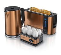 Arendo Set Petit Déjeuner : Ensemble Bouilloire Grille Pain et Cuiseur à Œufs, Bouilloire Électrique Température Réglable 40-100°C Inox 1,5 L 2 000 W, Grille-Pain 2 Tranches, Cuiseur 6 Œufs, Cuivre