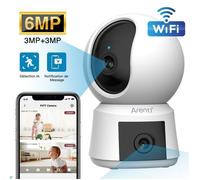 Arenti Caméra Double Objectif, Caméra Surveillance WiFi intérieure 360°, Télécommande, Notifications, Vision Nocturne