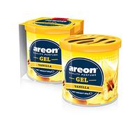 AREON Désodorisant de voiture en gel - Parfum vanille - Boîte métallique - Gelée jaune cachée sous le siège - Lot de 1