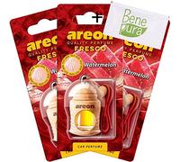 AREON Désodorisant pour voiture Fresco 4 ml - Parfum pastèque - Diffuseur à suspendre avec couvercle en bois naturel - Longue durée de vie - Lot de 3