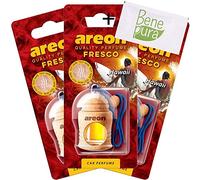Areon Désodorisant pour voiture Parfum Fresko 4 ml - Hawaii - Diffuseur en bouteille suspendue avec couvercle en bois véritable, durable, Lot de 3
