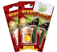AREON Fresco Lot de 3 désodorisants pour voiture - 4 ml - Parfum pin - Bouteille suspendue - Diffuseur avec couvercle en bois véritable - Durable