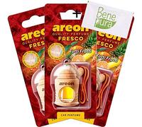 Areon Fresco Lot de 3 désodorisants pour voiture 4 ml - Parfum Tutti Frutti - Diffuseur à suspendre avec couvercle en bois naturel, longue durée
