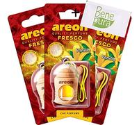 Areon Lot de 3 désodorisants pour voiture Parfum Fresco 4 ml Parfum vanille Diffuseur à suspendre avec couvercle en bois naturel Longue durée