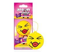 AREON Smiley Désodorisant Voiture Bubble Gum Rétroviseur Drôle Fun Rigolo Suspendu Jaune Maison (Lot DE 12)