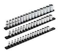 ARES 70087-3-Piece Aluminum Socket Organizer - 1/4-Inch, 3/8-Inch, and 1/2-Inch Drive Rails Hold 48 Sockets and Keep Your Tool Box Organized