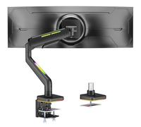 ARES WING Bras de Moniteur de Jeu RGB pour écrans Plats/Ultra-Larges/incurvés de 17 à 49 Pouces, Hauteur Réglable Inclinaison Pivot et Fixation Bureau, jusqu'à 20 kg, VESA 75/100 mm, Noir