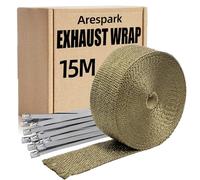 Arespark Ruban Isolant Thermique Titane 15M, Bande Thermique Echappement Fait de Fibres de Basalte avec 12 Collier Serrage Inox, pour Collecteurs d'Echappement Moto et Voiture