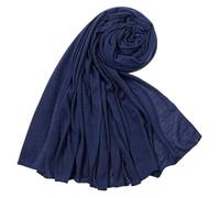 ARESU Écharpe longue en jersey monochrome pour femme automne et hiver écharpe chaude en coton mercerisé foulard-28# bleu marine clair-180-80 cm