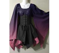 ARESU Gothique Volants Ceinture Garniture Corset Robe Trapèze Nouveau Patchwork Femmes À Lacets Cosplay Sexy Robe De Soirée D'été-Violet-S