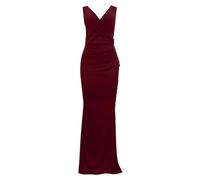 ARESU Robe de soirée Sexy sans Manches pour Femme - Couleur Unie - Fendue sur Le côté - Longue Robe Formelle - Vin - L