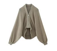 ARESU Veste tricotée côtelée décontractée pour Femme, Nouvelle Mode Automne 2023, Kaki, S