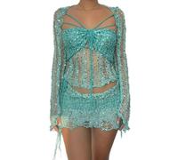 ARESU Vêtements européens et américains 2023 Nouveau Pull tricoté à Paillettes Costume Trois pièces-Tianlan-M