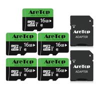 AreTop Carte Micro SD 16GB Lot de 5, U1 90MB/s | U1 pour Full HD vidéo, 90MB/s lecture, inclut adaptateur SD, compatible tablette/drone/dash cam/camera/phone/Switch/PC