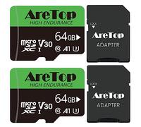 AreTop Carte Micro SD 64Go, Carte SD Lot de 2, SDXC, U3, V30, C10, A1,UHS-I, Carte Mémoire avec Adaptateur pour Tablette/Drone/Dash Cam/Camera/Phone/Nintendo-Switch/PC，Lecture maximale 90 Mo/s