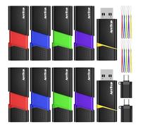 AreTop Lot de 10 clés USB 2.0 rétractables de 32 Go avec adaptateur de type C, pour le stockage de la date, multicolore avec cordon indicateur LED, 32 Go (rouge, vert, bleu, violet, jaune)