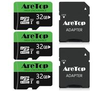 Aretop Lot de 3 cartes micro SD de 32 Go, microSDHC, C10, U1, UHS-I, avec adaptateur SD, vitesse de lecture jusqu'à 90 Mo/s, carte TF pour tablette/drone/caméra embarquée/appareil photo/téléphone