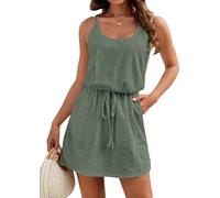 Arevill Bikini Cover Up Spaghetti pour femme - Sans manches - Col en U - Cordon de serrage - Crochet - Poncho de plage - Style bohème - Avec poches, vert, XL