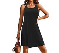 Arevill Robe de plage spaghetti pour femme - Sans manches - Col en U - Crochet - Poncho de plage - Été, Noir , S