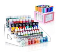 ARFETIGO Organiseur de peinture acrylique à 6 couches et support de pinceaux à peinture à clipser - Facile à assembler - Pour loisirs créatifs, modèles miniatures - Gris (Pink)