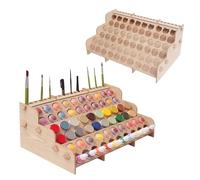 ARFETIGO Organiseur de peinture en bois à 6 niveaux avec support de pinceau, support de rangement horizontal pour 60 bouteilles, huile acrylique, maquette miniature, loisirs créatifs