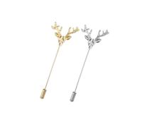 ARFUKA Lot de 2 broches élégantes en forme de cerf en alliage avec longue aiguille pour tenues professionnelles, design animal, pour costume et manteau