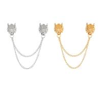 ARFUKA Lot de 2 broches et épingles à strass en forme de loup et de chaînes pour homme et femme, accessoire de bijoux pour manteaux, robes, blazers