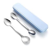 ARFUKA Lot de 2 cuillères à pamplemousse dentelées à double tête en acier inoxydable avec boîte de rangement - Ustensiles à fruits pour agrumes, kiwi, pommes, desserts, passent au lave-vaisselle