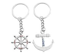 ARFUKA Lot de 2 porte-clés en métal avec pendentif en forme d'ancre et gouvernail pour homme et femme