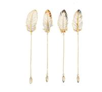 ARFUKA Lot de 4 marque-pages en métal en forme de plume avec pendentif - Porte-page élégant pour les amateurs de livres, écrivains et lecteurs