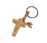 ARFUKA Porte-clés en bois avec pendentif en forme de croix pour voiture et lui, marron, Small