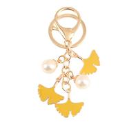 ARFUKA Porte-clés en métal avec pendentif feuille de ginkgo et perle - Cadeau de Noël ou d'anniversaire, jaune, Small