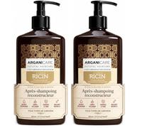 ARGANICARE Après-shampooing reconstructeur à l’Huile de Ricin Bio, nutrition & démêlage, anti-casse, brillance et souplesse, protège des agressions, tous types de cheveux, 400 ml (Lot de 2)
