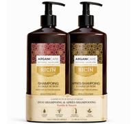 ARGANICARE Coffret Duo Ricin Shampoing + Après-shampoing Pousse & Renforcement - Ricin + Argan, Nutrition & Hydratation, Cheveux Fragilisés, Tous Types, 2 x 400 ml