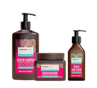 ARGANICARE Coffret Kératine Shampooing 400 ml + Masque 500 ml + Sérum 100 ml - Régénération intensive, aide à prévenir les pointes fourchues, cheveux doux et brillants, fabriqué en France