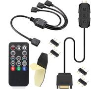 ARGB Controller with Remote Control,5V 3 Pin RGB Hub Powered by SATA,14 Key Control for Light Effects,with ARGB 1 to 3 Splitter Cable,Compatible Fans and LED Strips