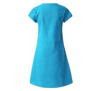 ARGELAN Robe d'été midi pour femme avec col en V et manches courtes en coton et lin - Robe d'été ample classique ajustée et légère - Robe d'été ajustée - Couleur unie - Robe de plage de voyage, BU1
